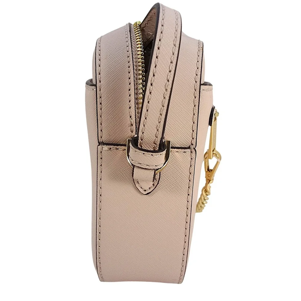 Michael Kors Jet Set Saffiano Leather Crossbody Bag Pale Pink Gold Chain Accent - Picture 3 of 8